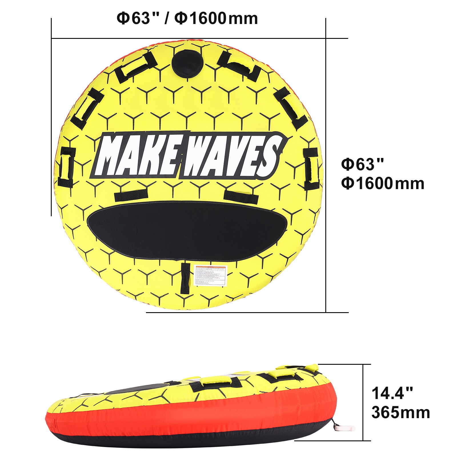 VEVOR Inflatable Towable Tube for Boating 1-3 Rider 63 inch Round Water Sport