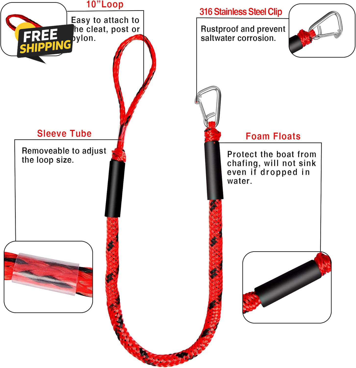 Bungee Dock Line Boat Accessories – Pontoon, Jet Ski, Kayak Accessories