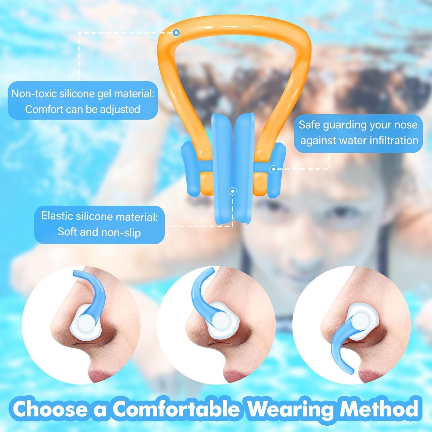 Swimming Nose Clip – 𝟭𝟬 𝗣𝗮𝗰𝗸𝘀 Nose Plugs for Kids(Age 7+), Swim Nose Clip