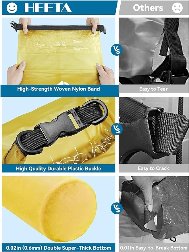 HEETA 5L Waterproof Dry Bag w/ Phone Case Lightweight for Outdoors Travel Yellow