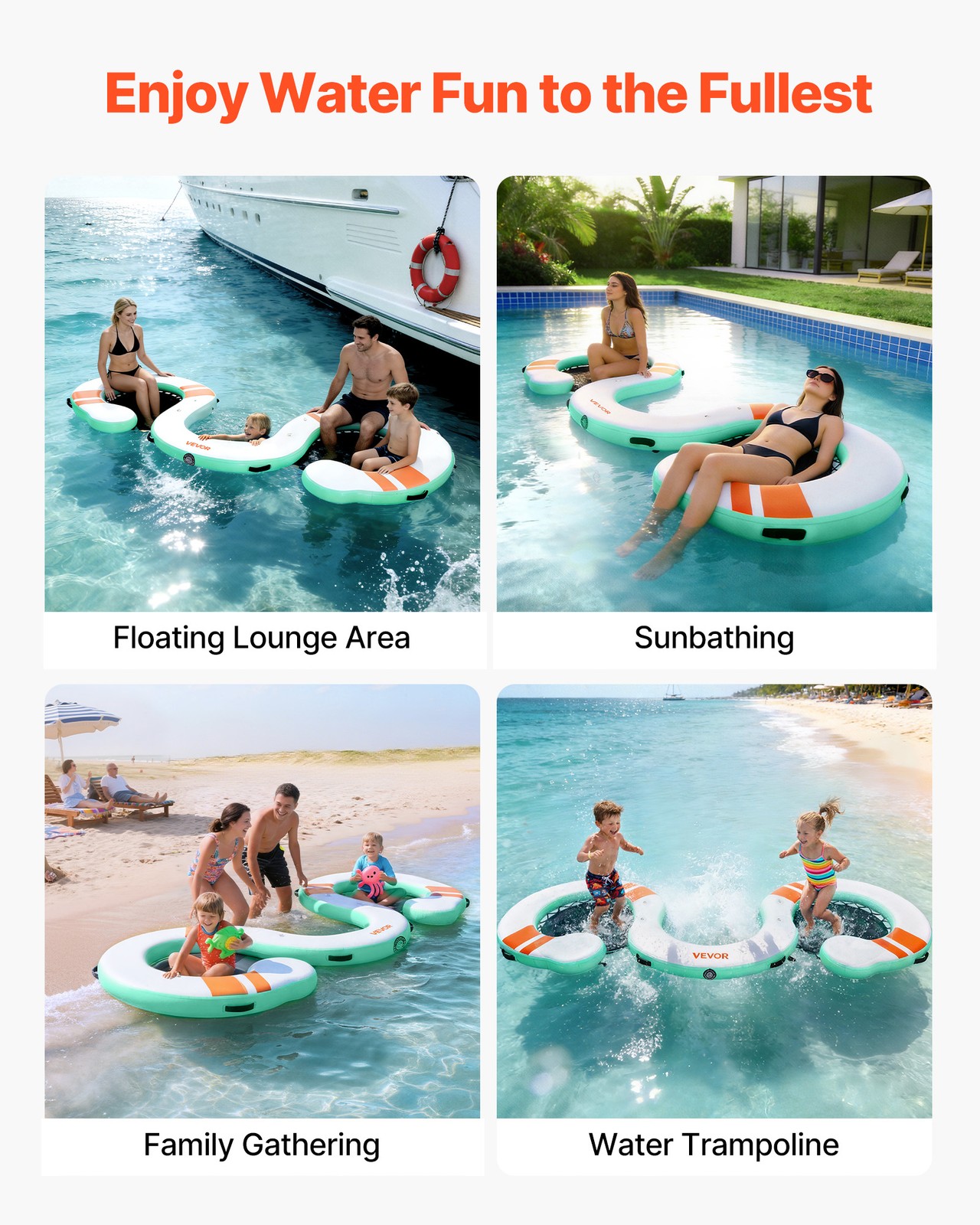 VEVOR Inflatable Floating Dock 15 x 6 FT with Portable Bag & Detachable Ladder