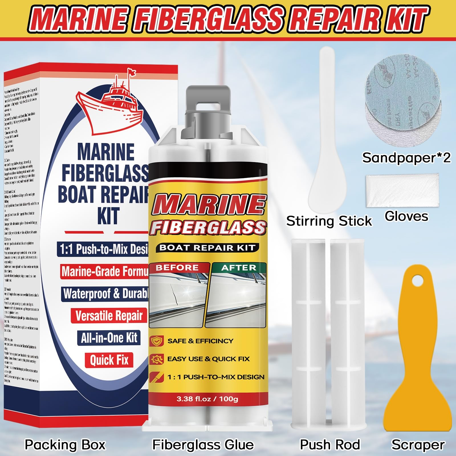 Marine Fiberglass Repair Kit for Boats, Gelcoat Boats White