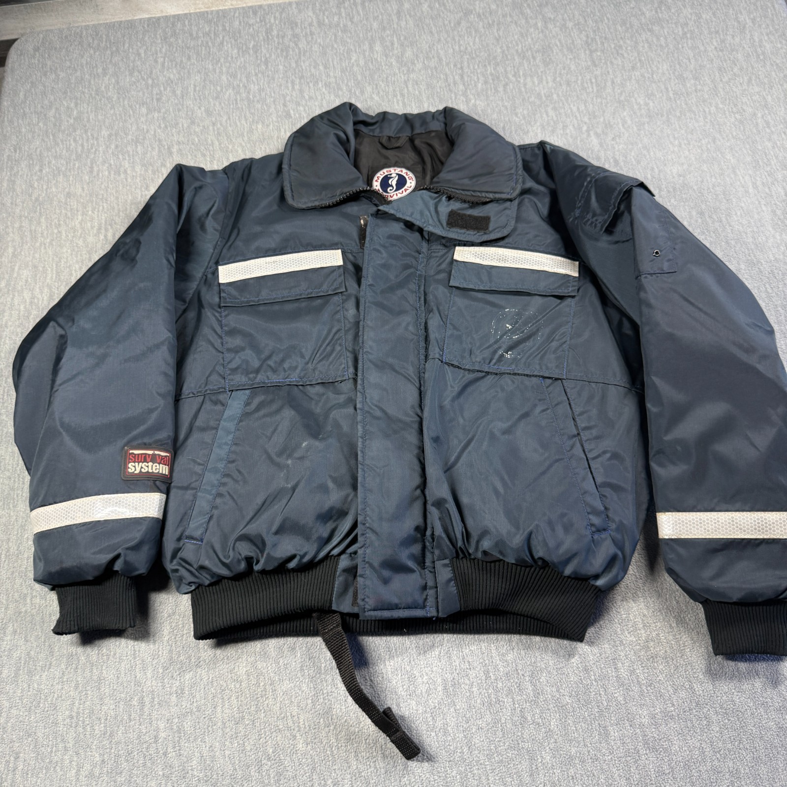 Mustang Survival Jacket Men L Navy Blue Flotation Aid Type III PFD Safety Bomber