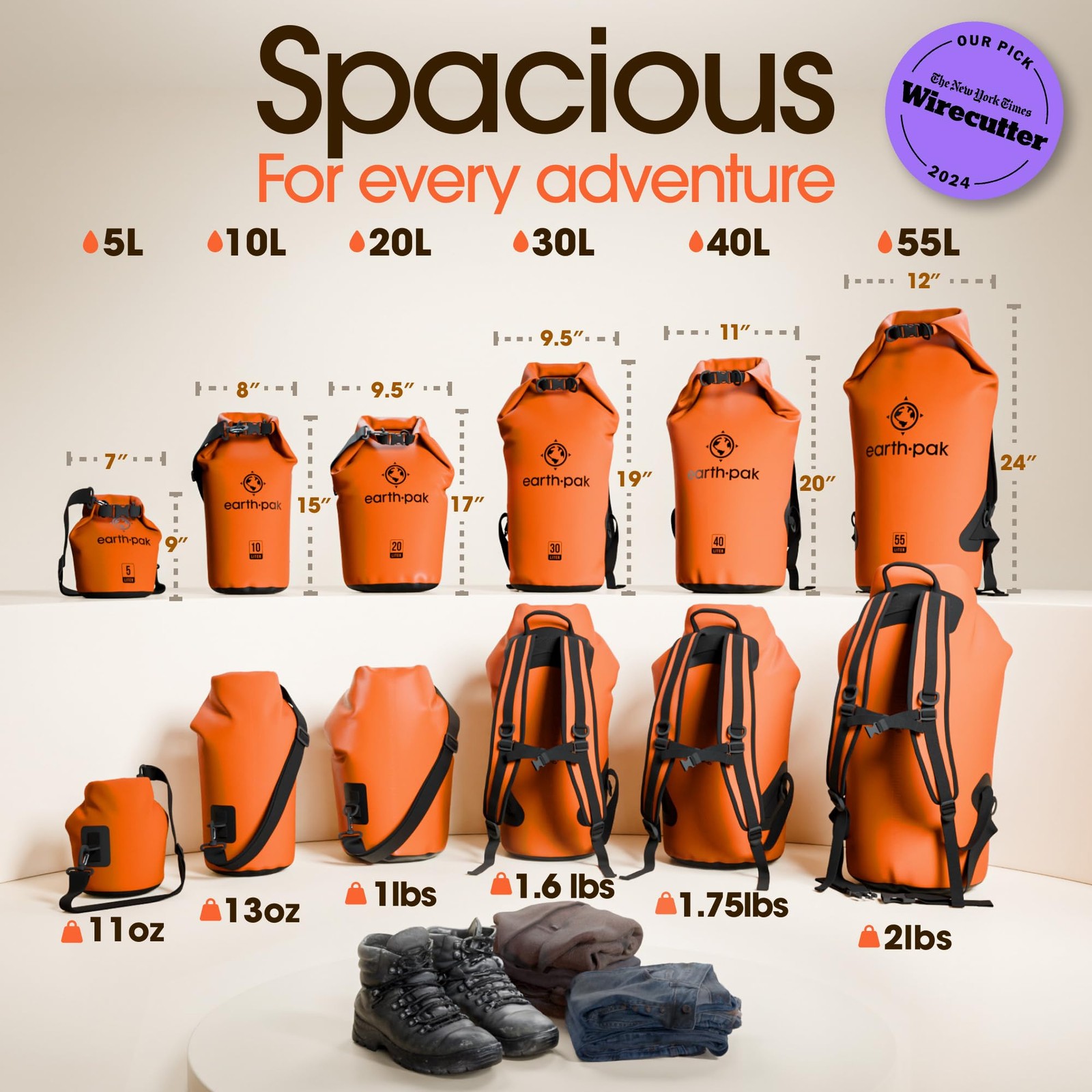 Earth Pak Waterproof Dry Bag – Roll Top Backpack Sack 30L, Orange