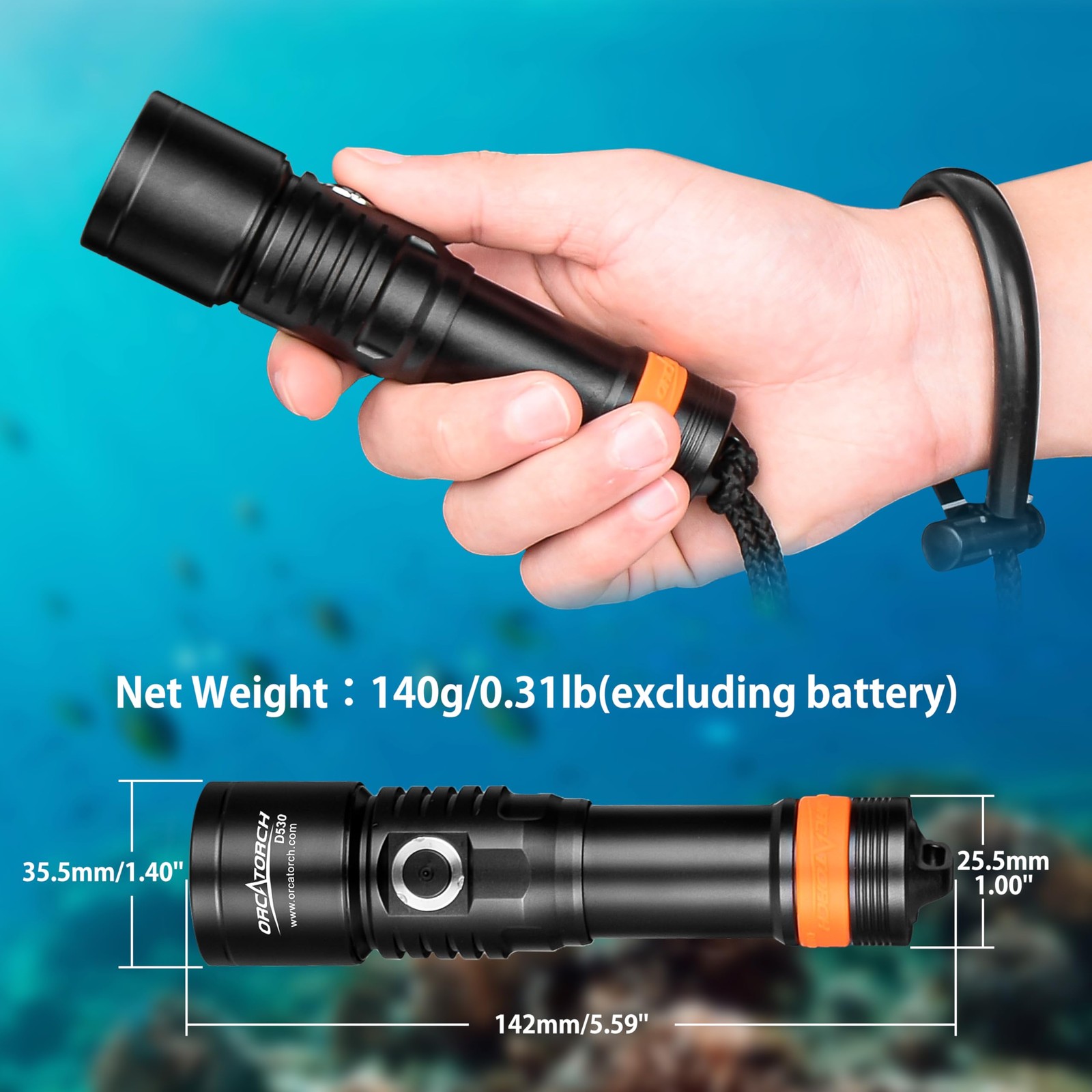 ORCATORCH D530 Dive Light 1500 Lumens SOS Signal Scuba Cool White