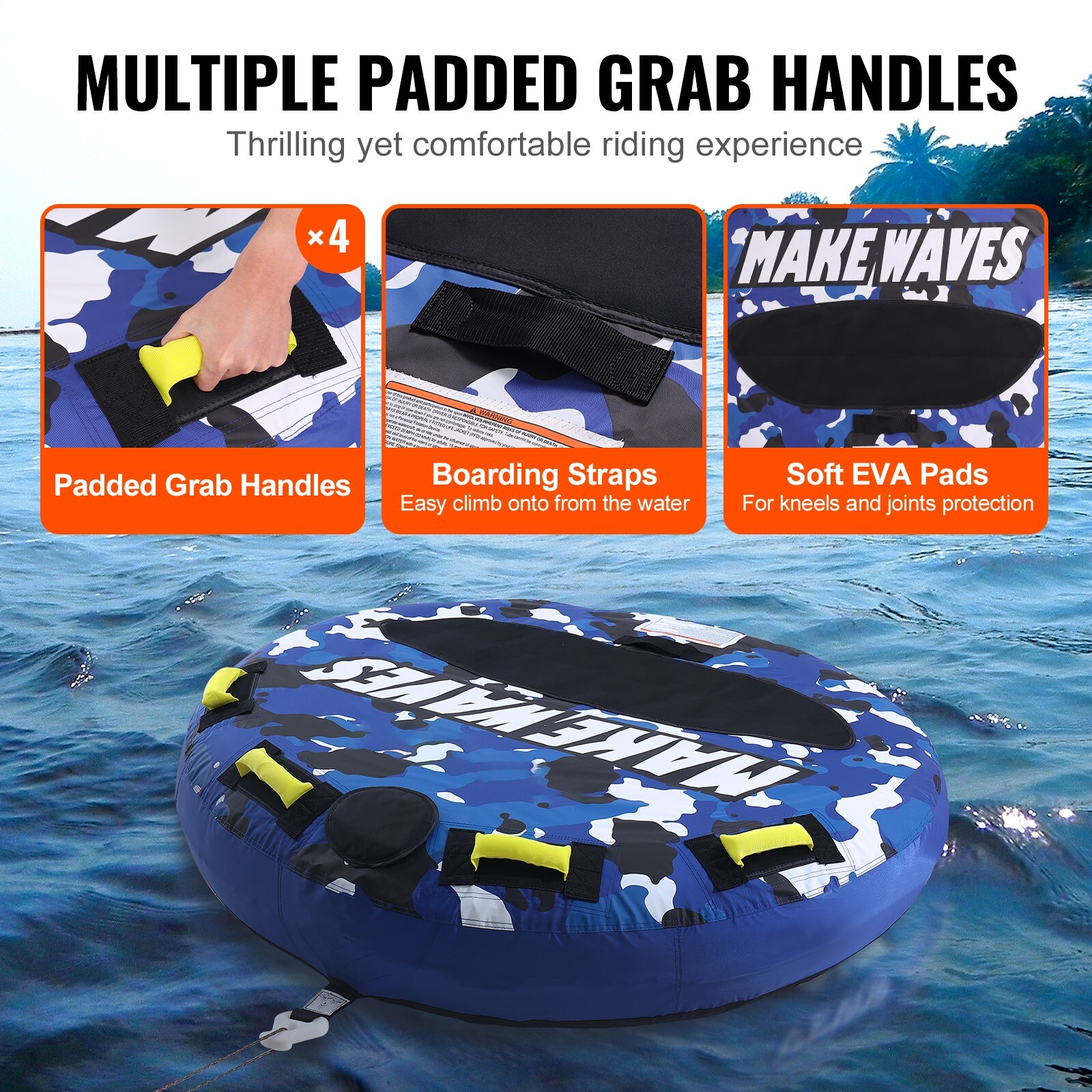 Inflatable Towable Tube 51.8 inch Round Tube for Boating 1-2 Rider Water Sport