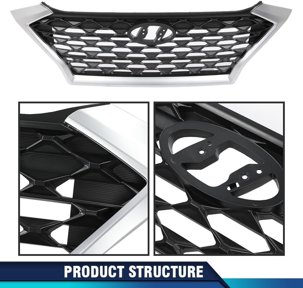 Front Upper Grille Fit Hyundai Tucson 2019-2021, Chrome/Black | Fit 2019-2021