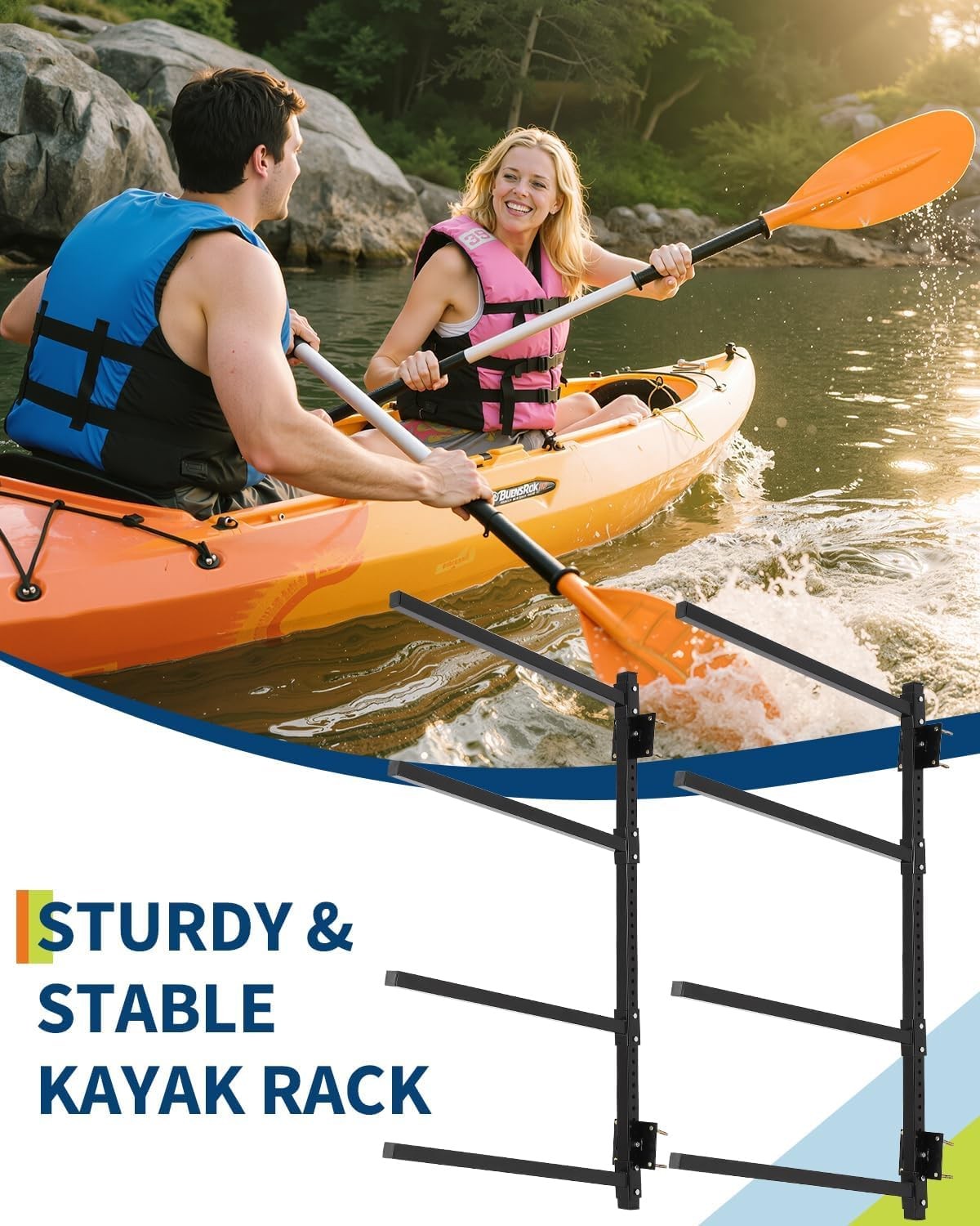Garvee Wall Mounted Kayak Rack for 4,Adjustable Kayak Wall Mount Rack 400 LBS
