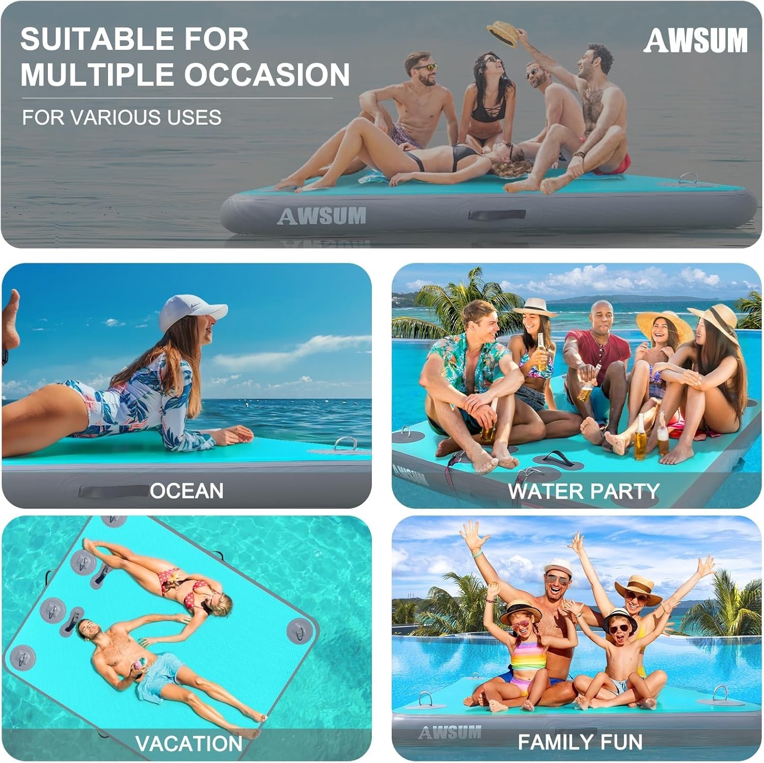 Inflatable Floating Dock Air Dock Platform Floating Island Raft with None-Sli…