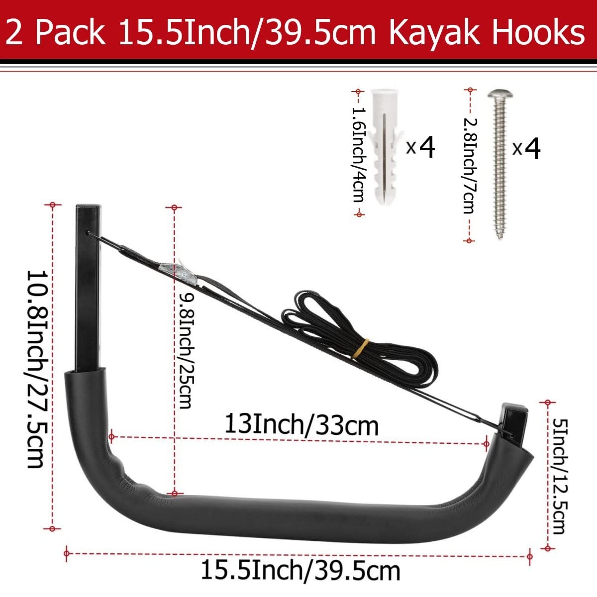 Kayak Storage Hooks, 15.5Inch Wall Mount Paddle Board Storage Rack, Heavy Dut…