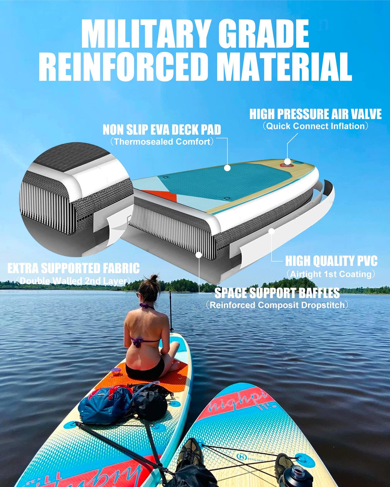 11ft Inflatable Stand Up Paddle Board for Youth and Adults – Wide Sup with Pr…