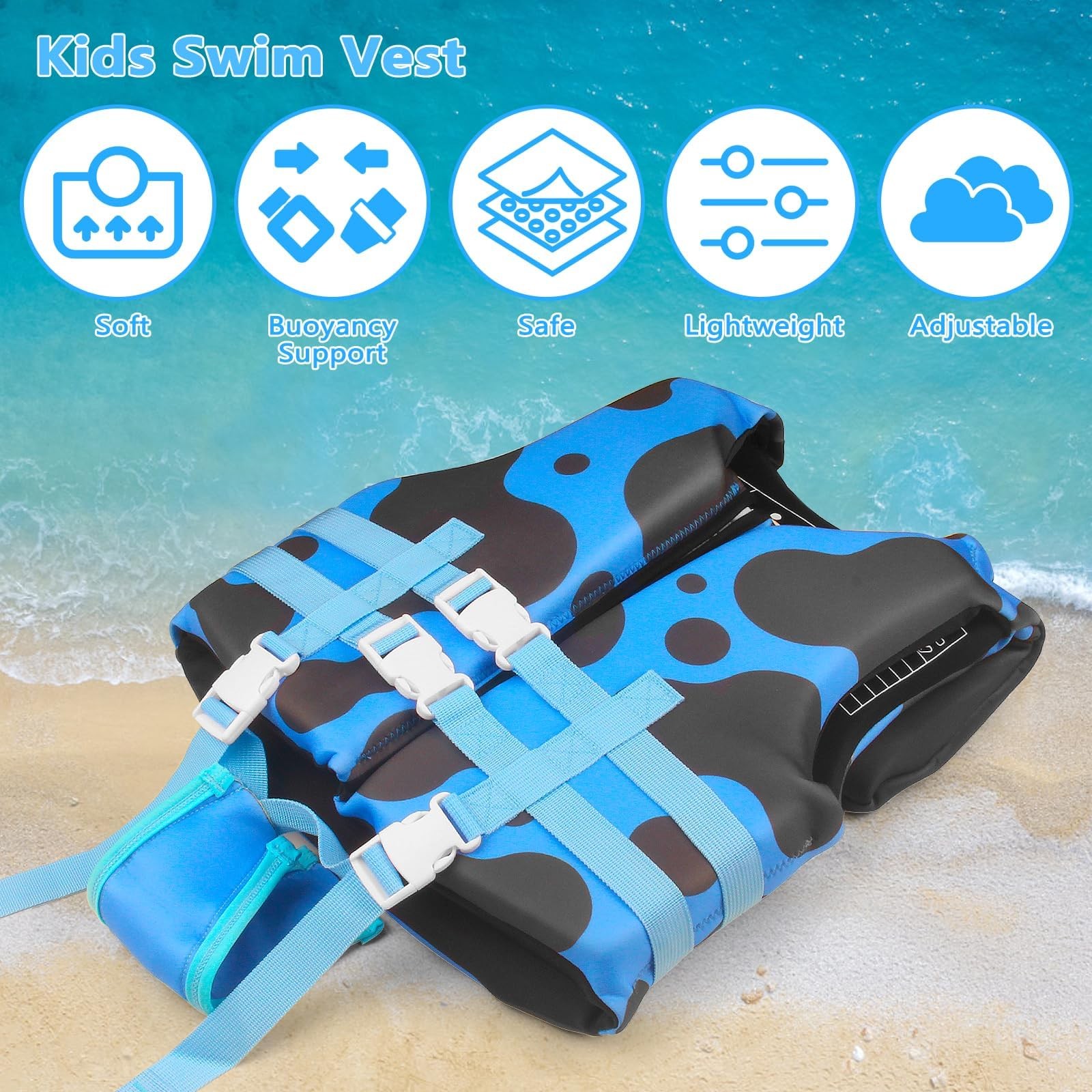 Chriffer Toddler Swim Vest Jacket For Boys Girls 20-70 Pounds/2-10 Years Kids
