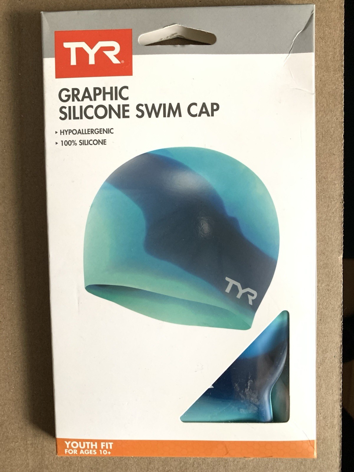 TYR Multi Color Silicone Cap Jr Tie Dye Blue/Teal 100% Silicone