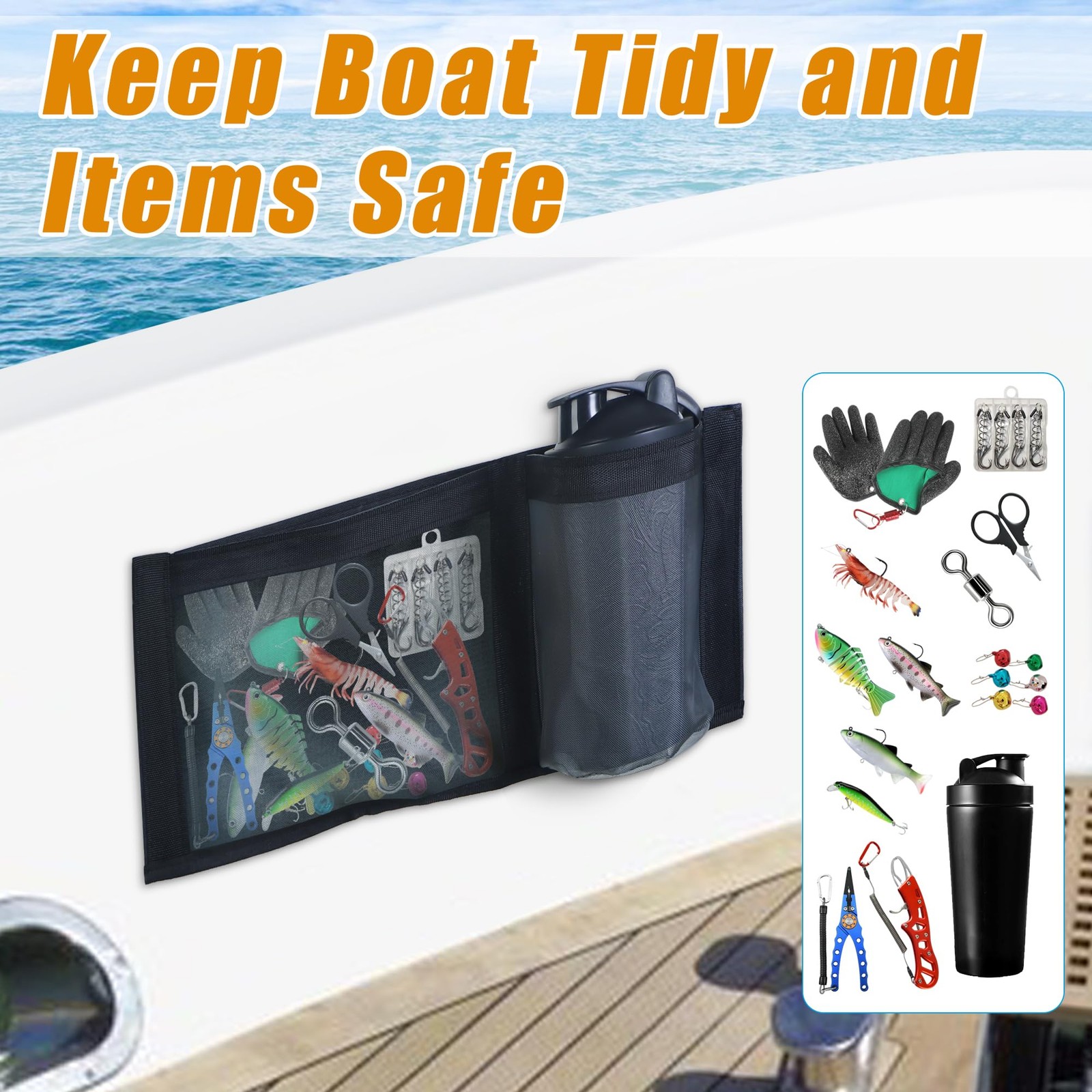 15.6×7.9 Inch Boat Storage Mesh Bag Cup Holder Marine Caddy Organizer 2 PCS