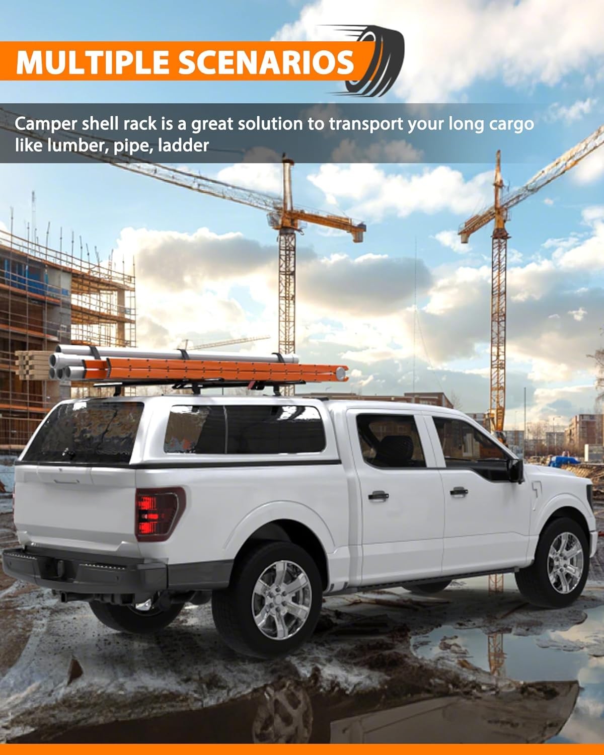 60″ Truck Topper Roof Rack Pickup Truck Cap Heavy Duty Aluminum Camper Shell