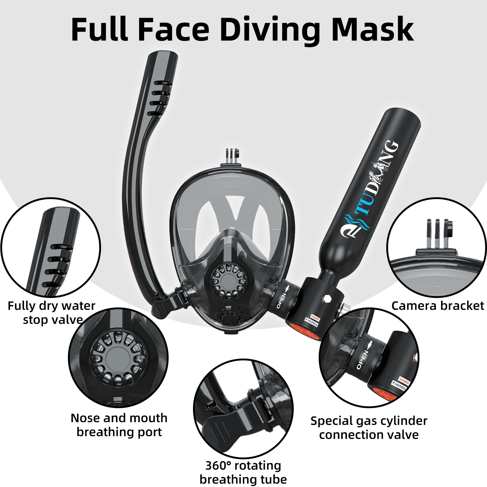 TUDIVING-0.5L Mini Scuba Tank with Snorkel Mask,Lung Tank with Pump,Pony Bottle