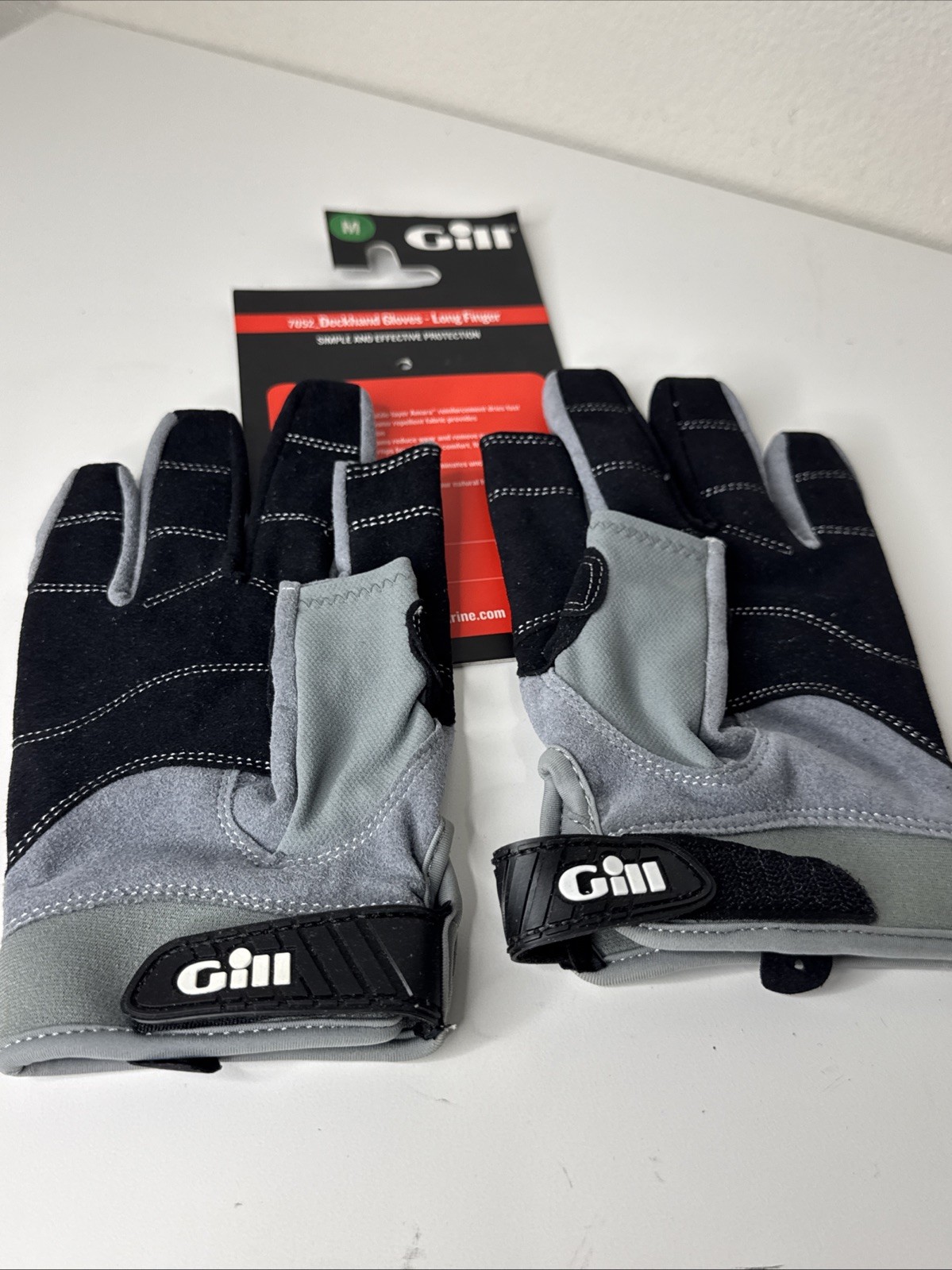 New Gill Size Medium Deckhand Sailing Gloves Long Finger Black Gray #7052