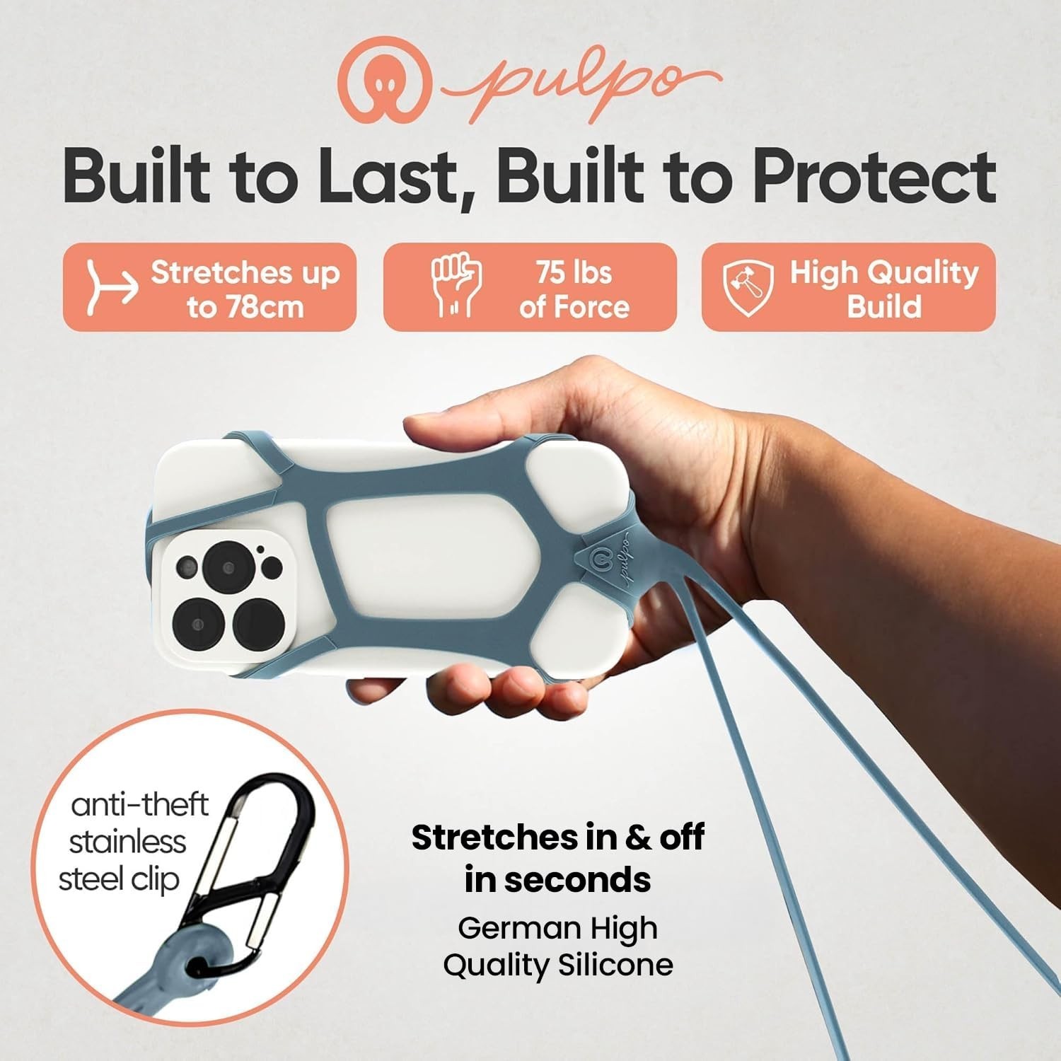 Pulpo Safety Cell Phone Lanyard Grey Fits Smartphones 6.1 to 6.8” – Anti T