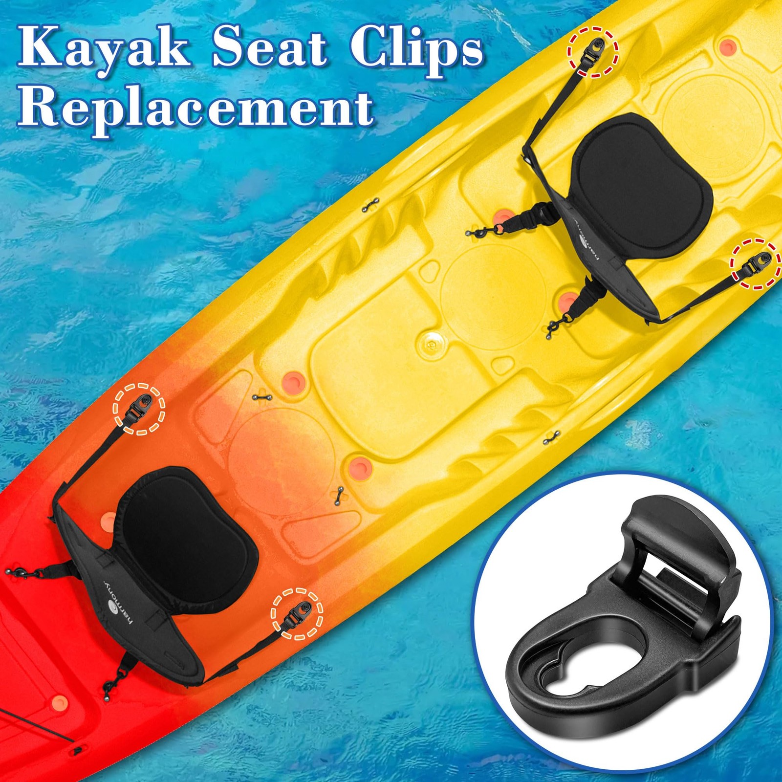 HLOGREE 4Pcs Kayak Seat Clips Replacement,Kayak Clip One Size, Black
