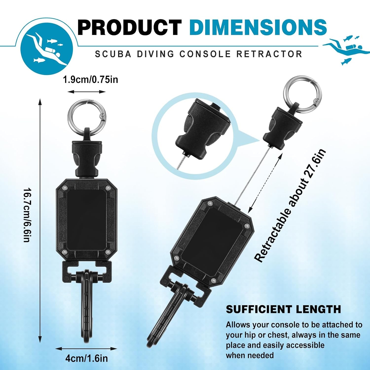 Scuba Retractable Lanyard Scuba Diving Accessories Console Retractor at Hip Ches