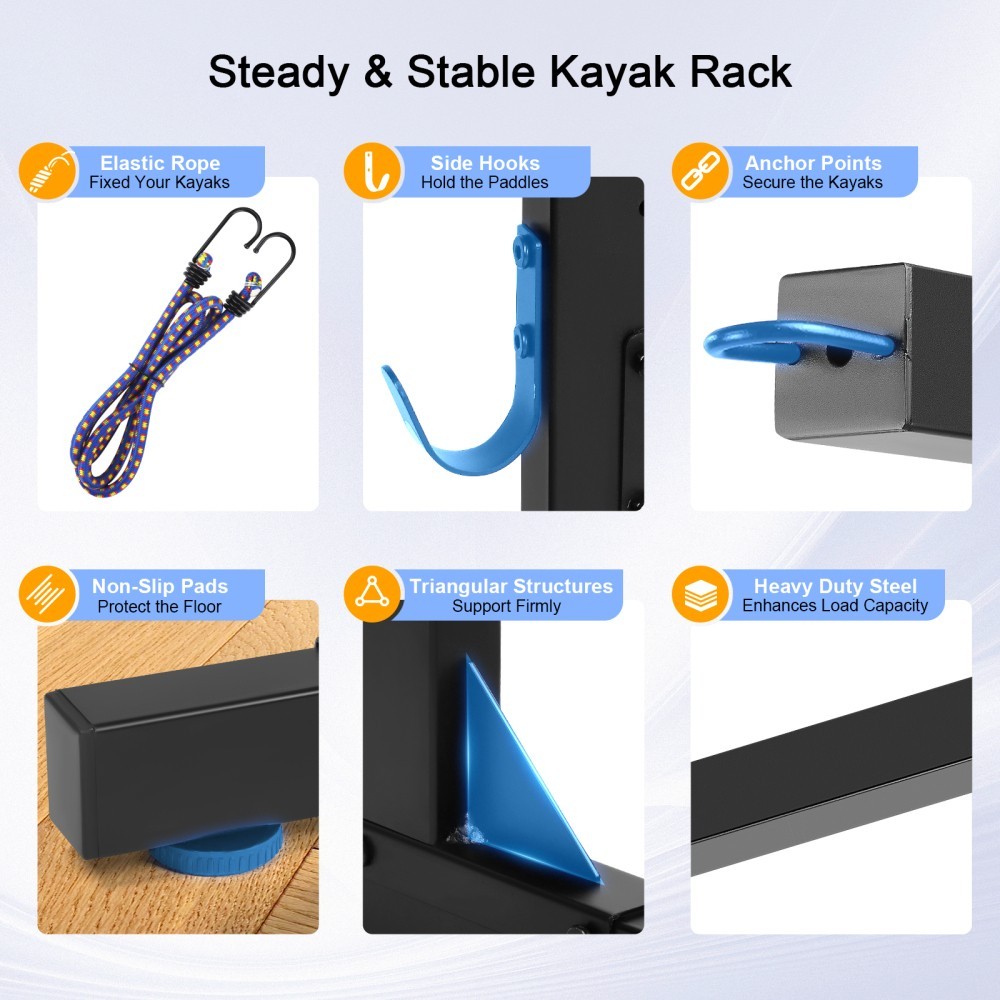 Kayak Storage Rack, Indoor & Outdoor Freestanding Adjustable for 2Kayak Canoe