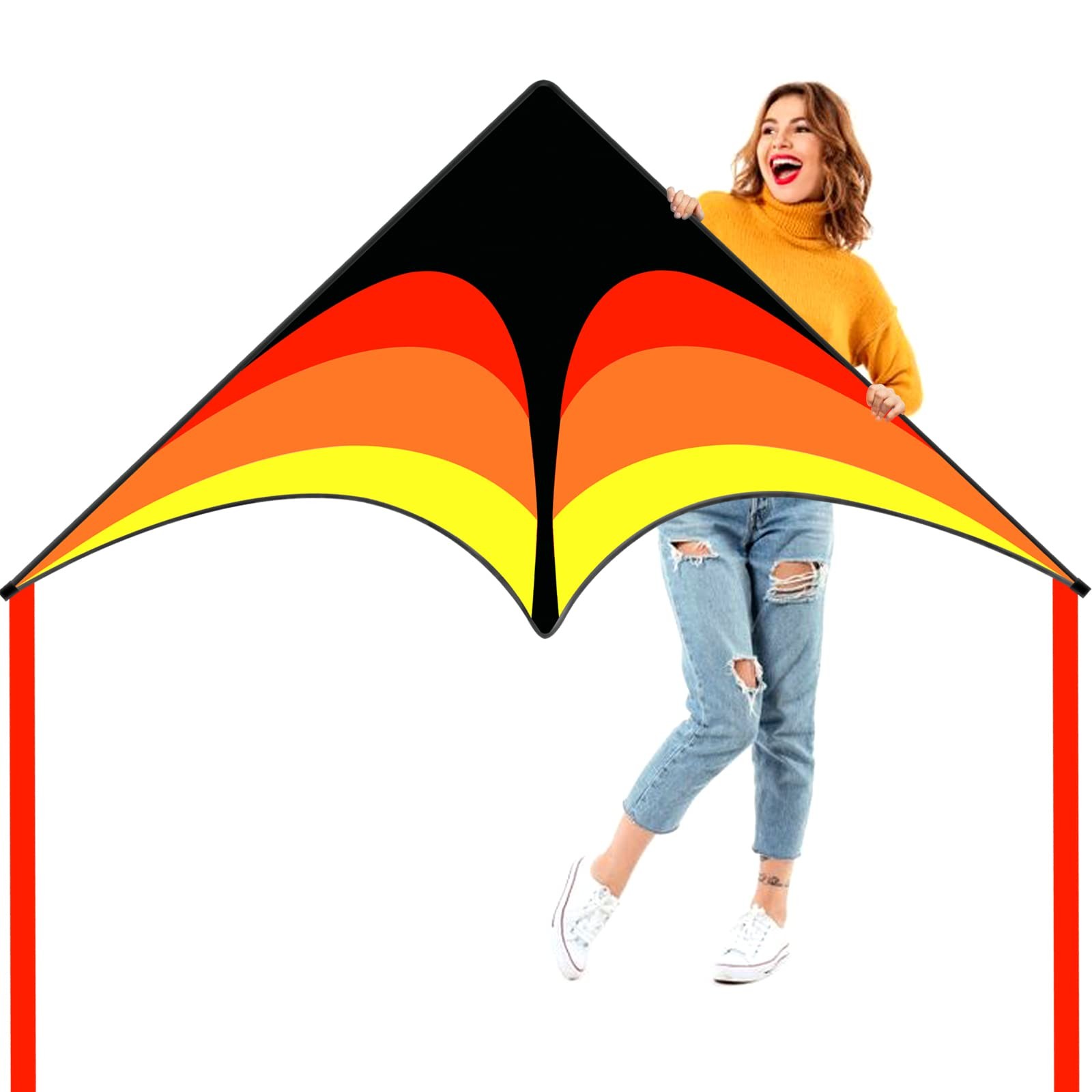 Delta Kite for Kids & Adults Easy X-Large, Red,Orange,Yellow,Black