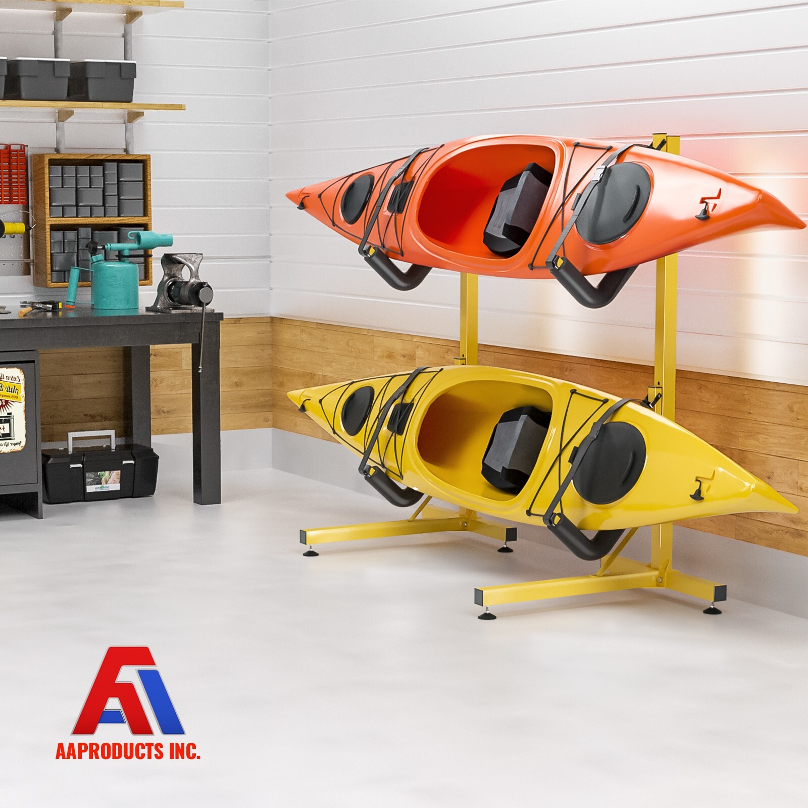 Double Kayak Storage Rack Free Standing Storage for 2 Kayak, SUP and Canoe