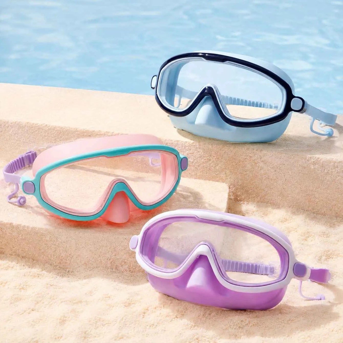 Swimming Goggles with Nose Cover Anti-Fog UV Protection Wide View