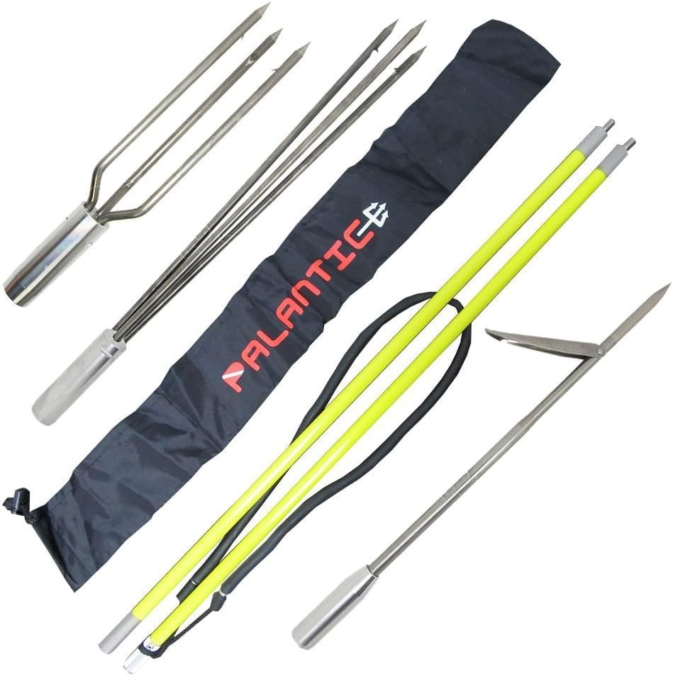 5′ (-Piece) Fiberglass Travel Pole Spear, 3 Speartip Set (12″ Paralyzer, Sing…