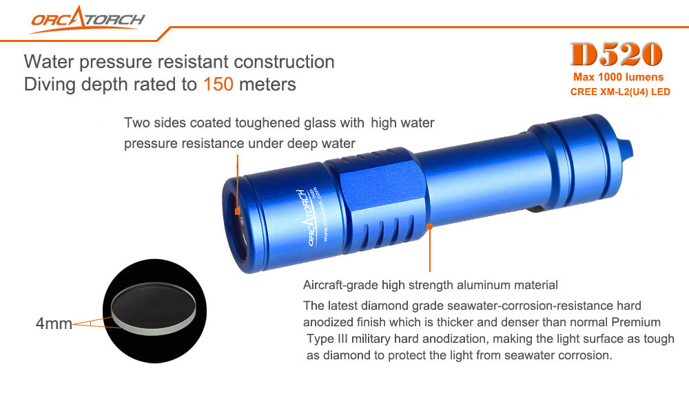 OrcaTorch D520 Night Dive Light Photography Video 1000 Lumens WaterProof Gift