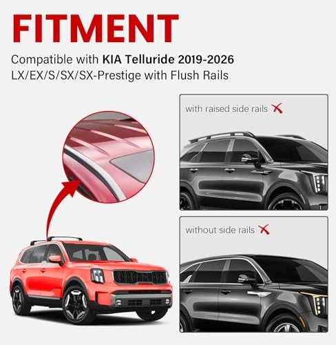 300lbs Roof Rack Cross Bars Compatible B.2019-2025 Kia Telluride S SX SX-P EX
