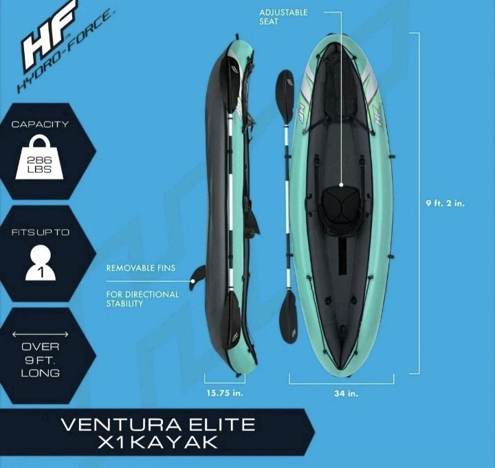 Hydro Force Inflatable Kayak Set | Includes Seat, Paddle, Hand Pump, Storage Car