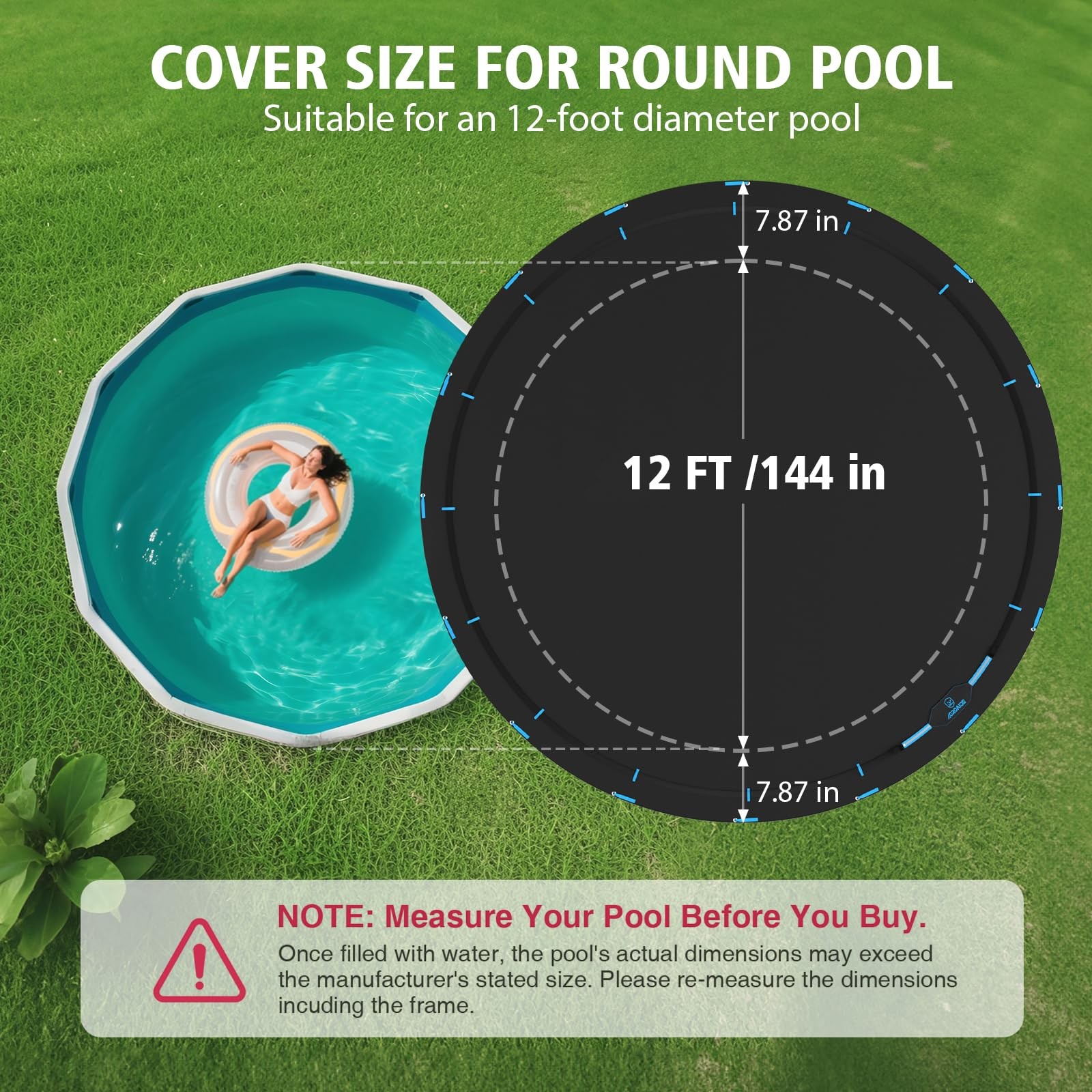 12ft Round Pool Cover Tear Resistant, Seamless Design, All Season Protection