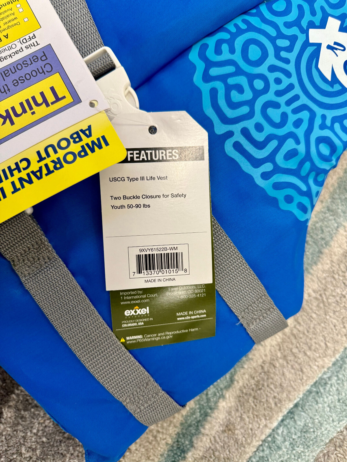 New X2O Life Jacket Universal Youth Life Vest (50 – 90 Pounds) 710 Blue Ocean