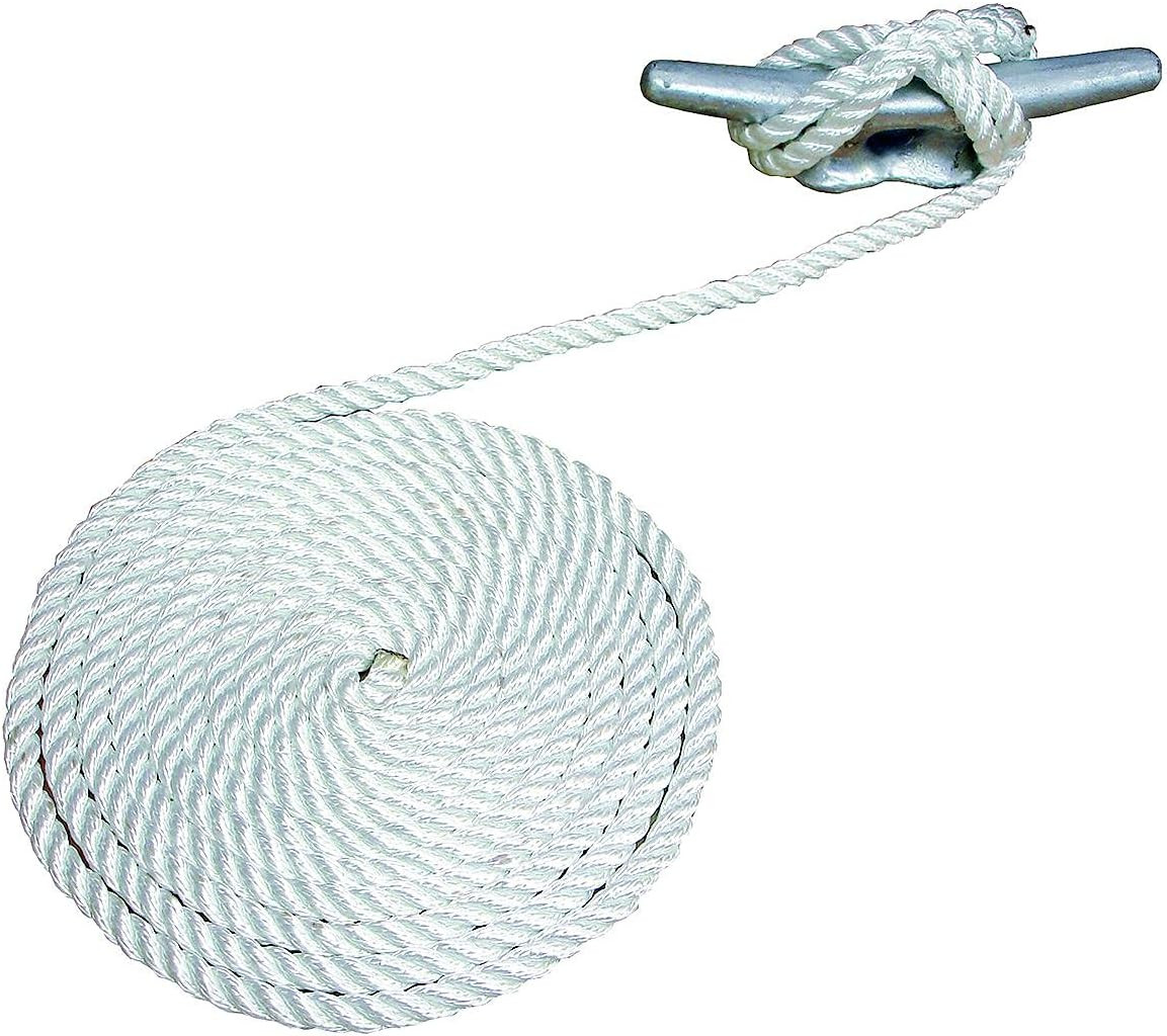 White Nylon Dock Line 1/2 x 15 ft 3 Strand Twisted Boat Mooring Rope