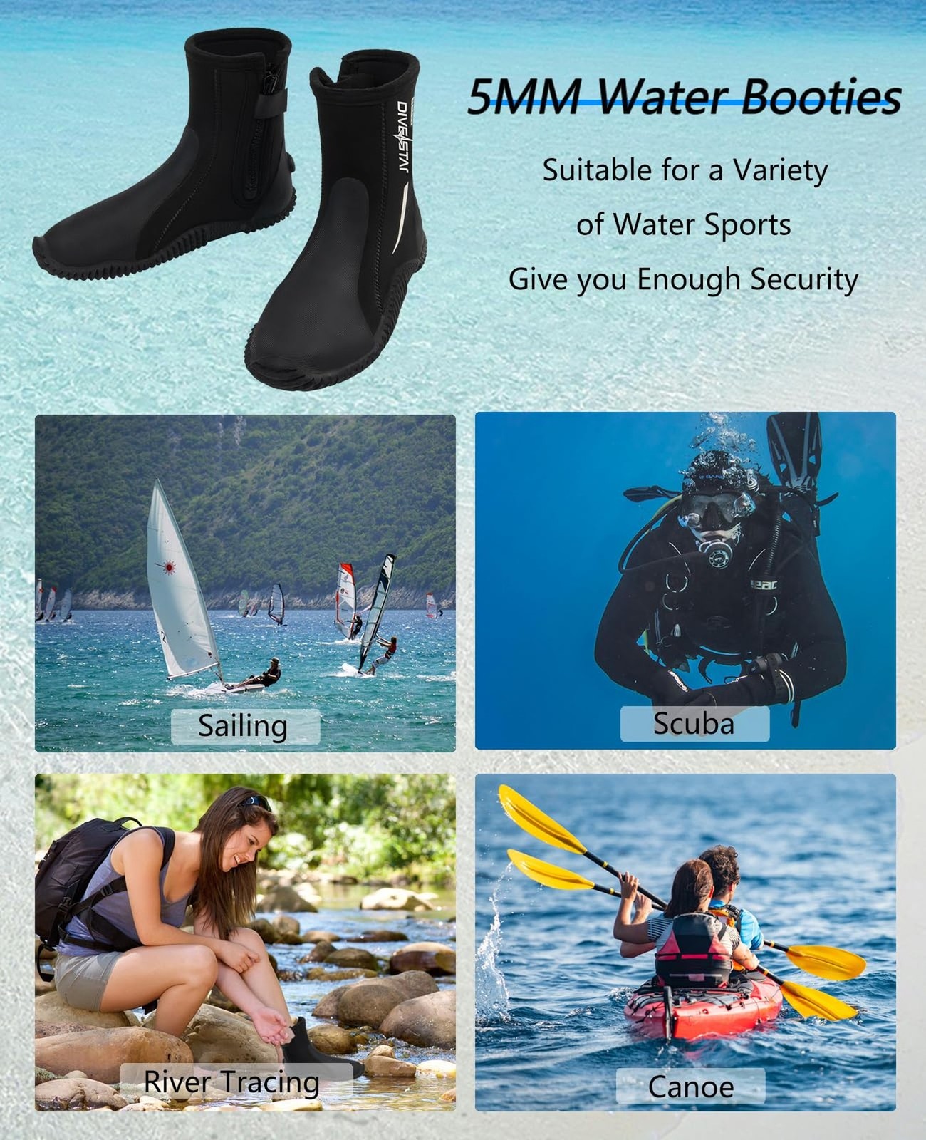 Skyone Neoprene Dive Boots, Men Women, 5MM Wetsuit Surf Booties, Diving Boots…