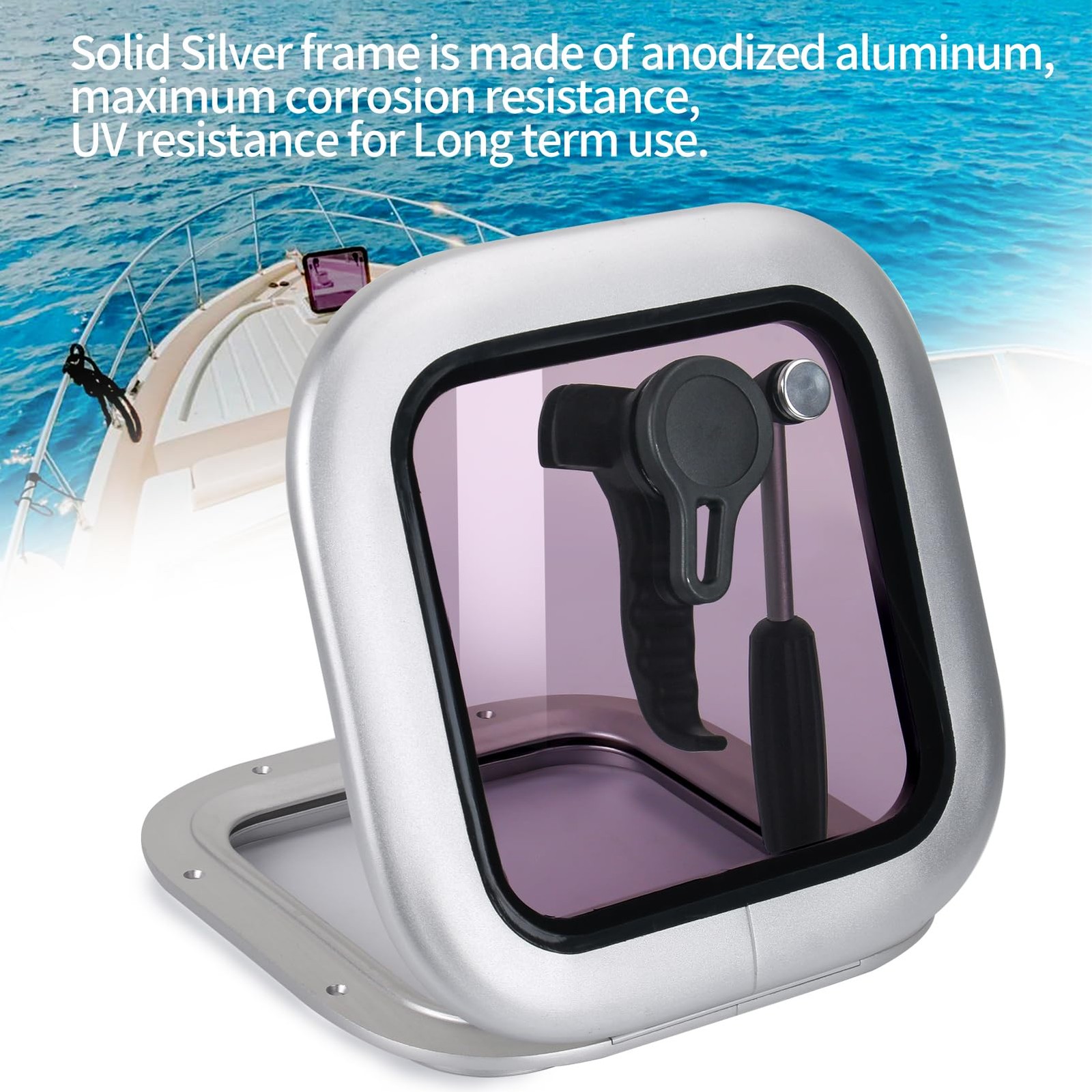 Anodized Aluminum Boat Porthole Window 10.8 inch*10.8 inch, Silver Frame
