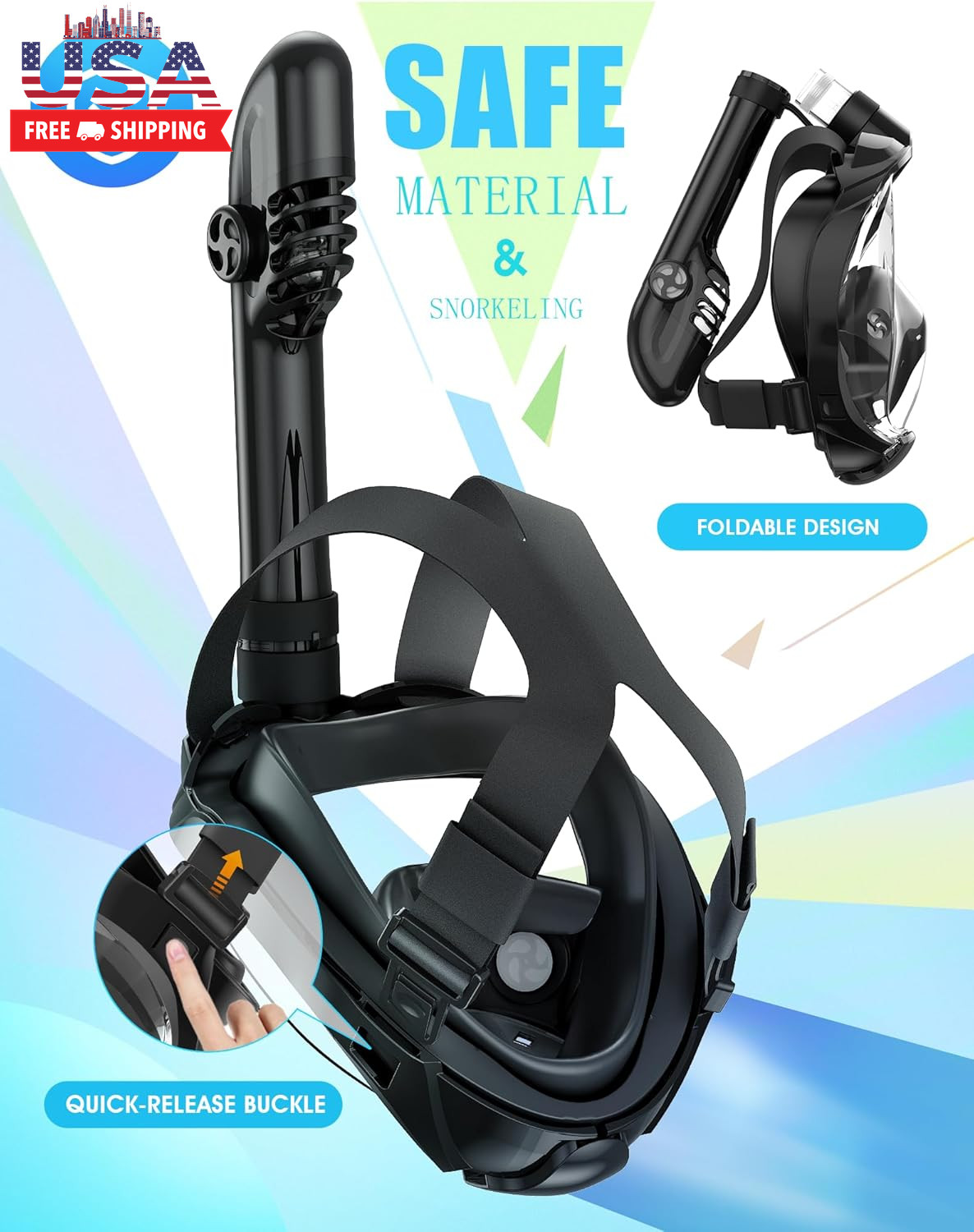G2 Full Face Snorkel Mask with Latest Dry Top System,Foldable 180 Degree Panoram