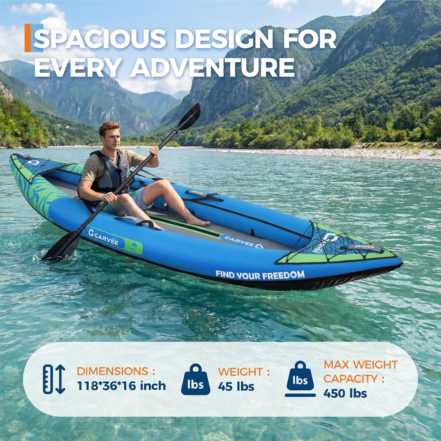 🔥12.5ft Lightweight Drop Stitch Inflatable Kayak for 1 Adult – 450lbs Capacity,