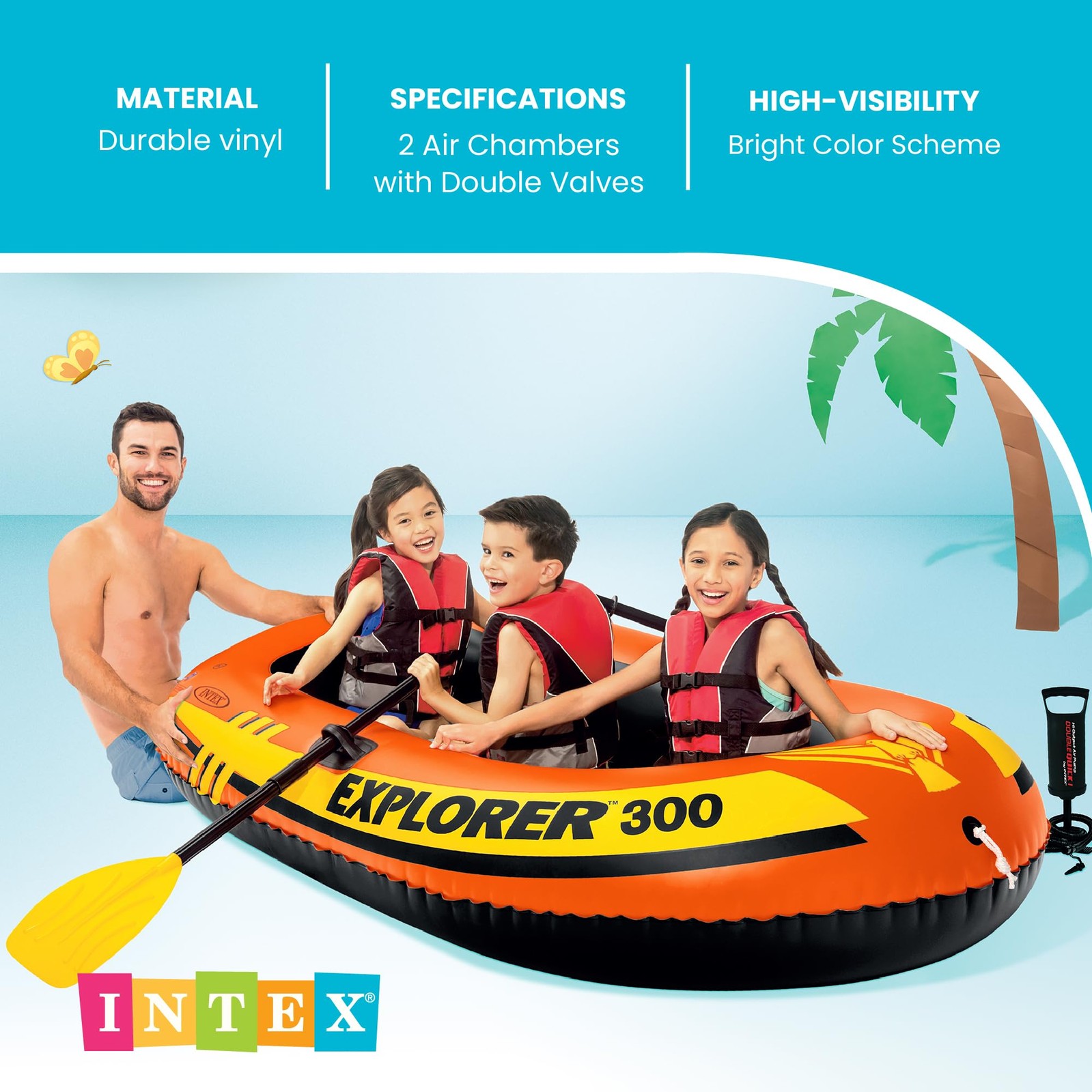 INTEX 58332EP Explorer 300 Inflatable Boat Set: Includes 3 Person, Yellow