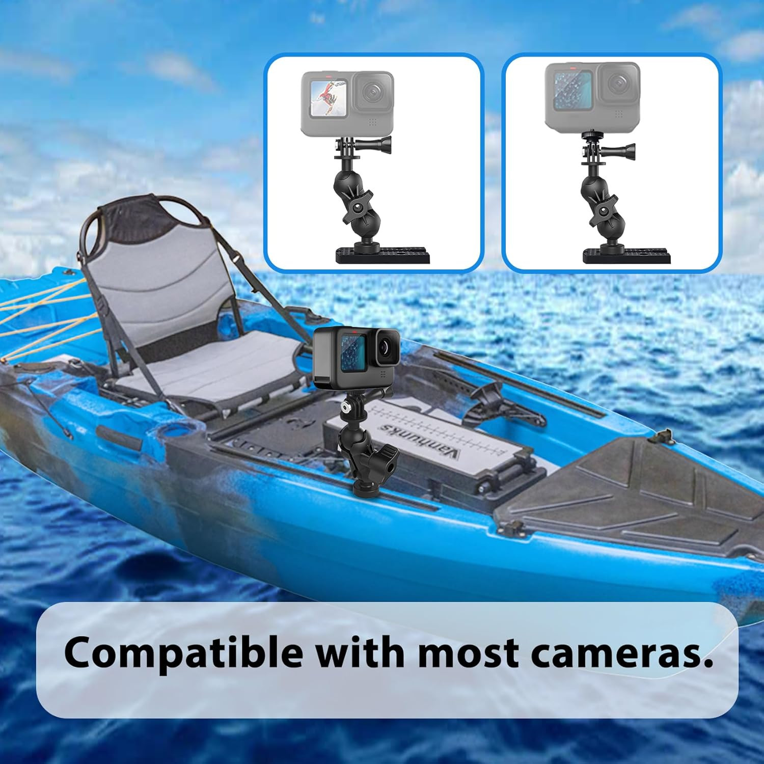 Universal Kayak Action Camera Mount 360 Degree Adjustable Kayak Rail Track Camer