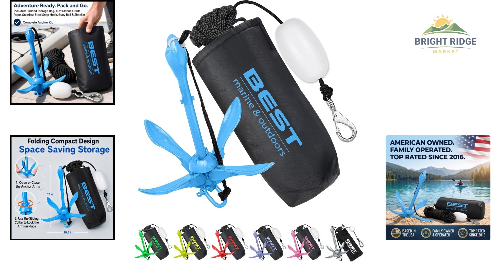 3.5 Pound Folding Kayak Anchor Kit for Secure Hold in Various Water Conditions