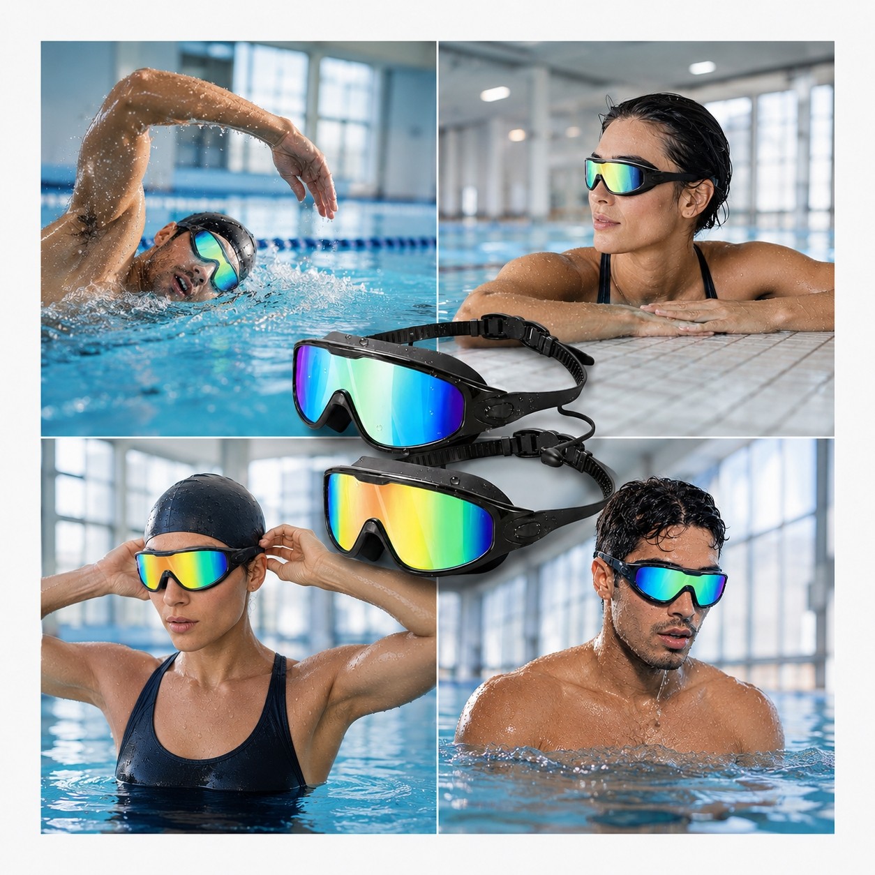 2 Pack Adult Swim Goggles No Leak Anti Fog Wide View UV Protection Men Women