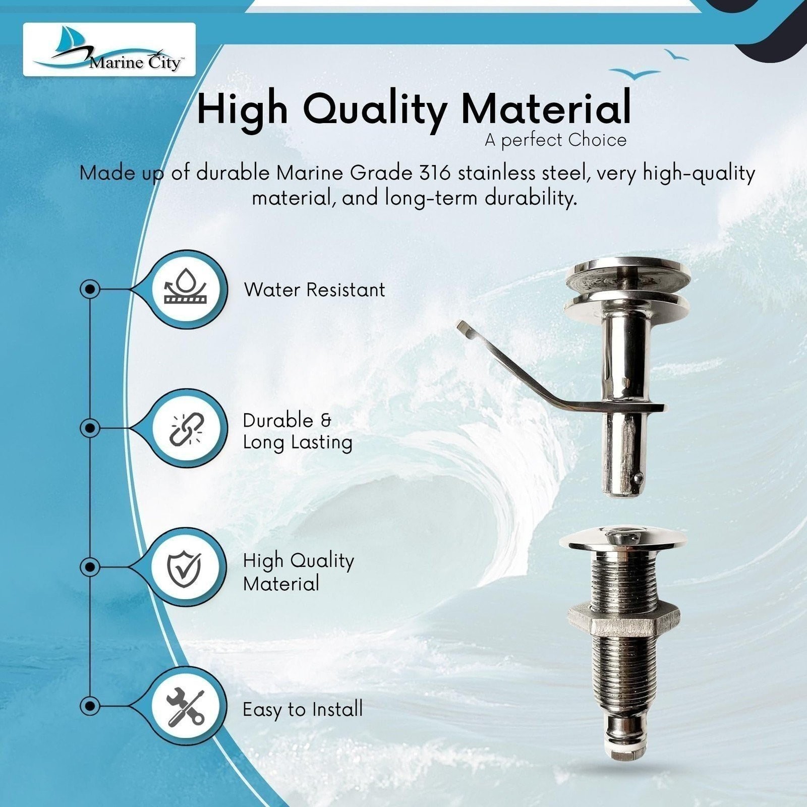 MARINE CITY Retractable Pop-Out Fender Cleat – 316 Stainless Steel for Boat