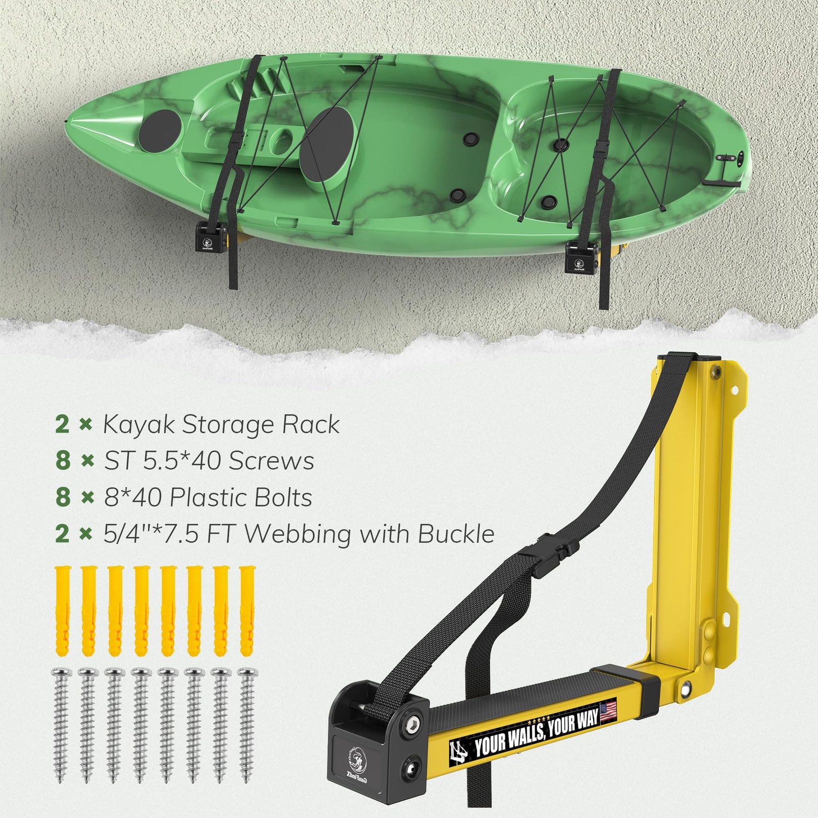 GanFindX Kayak Wall Rack Foldable Storage Hanger for Kayaks