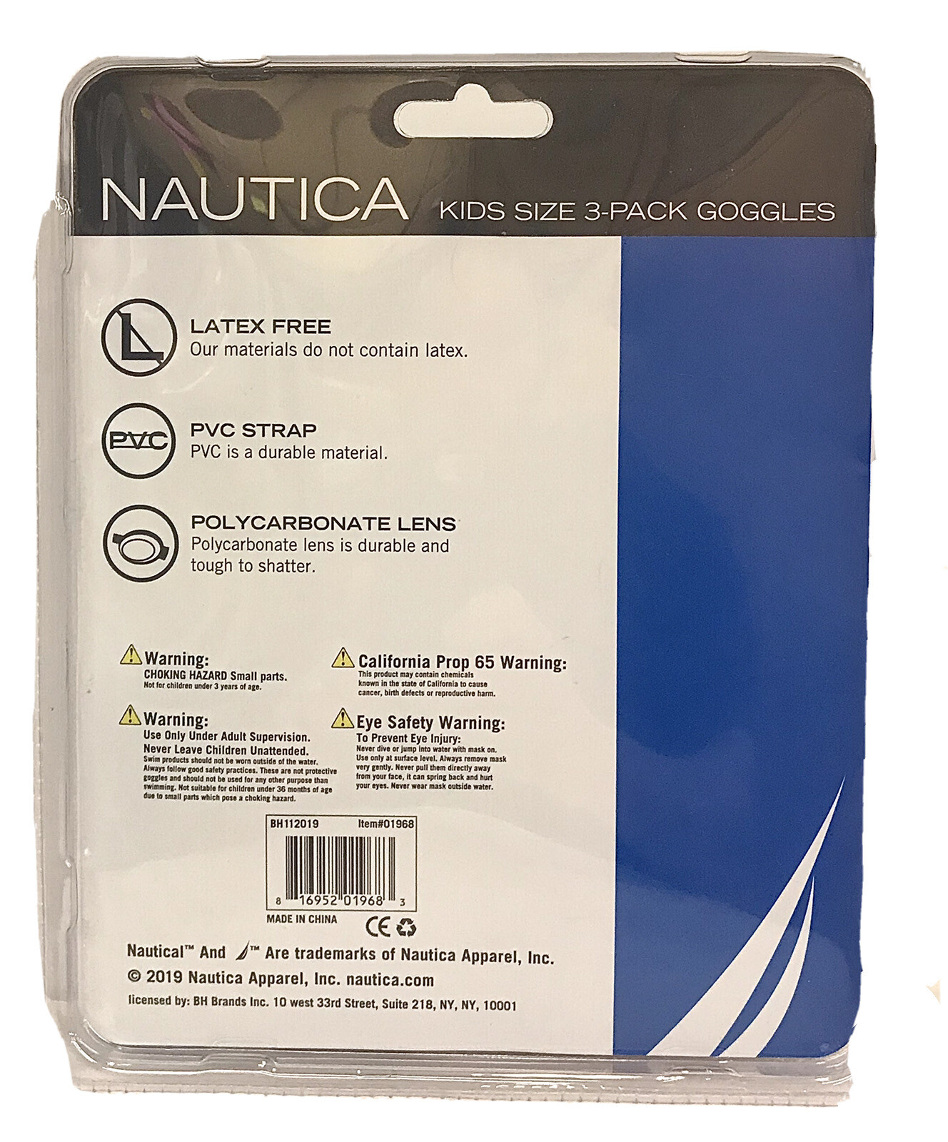 3 Pack Youth Adjustable Swimming Goggles Nautica (Green, Blue, Pink)