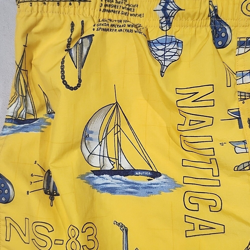 Nautica Vintage Yellow & Blue Swim Trunks with Nautical Sailing Design Men M