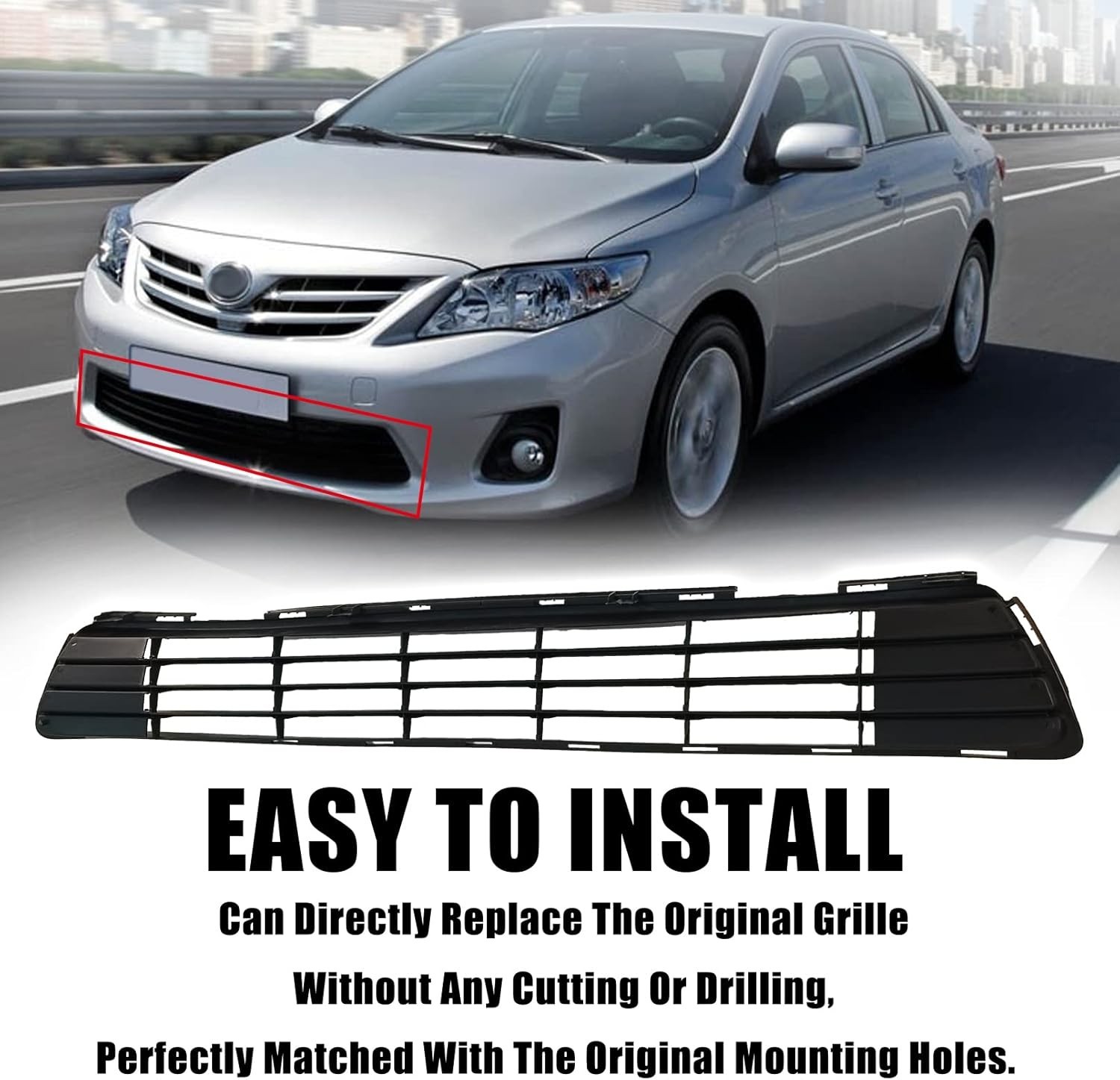 Bewild Front Bumper Lower Grille Fit For 2011-2013 Toyota Corolla Black Bumper C