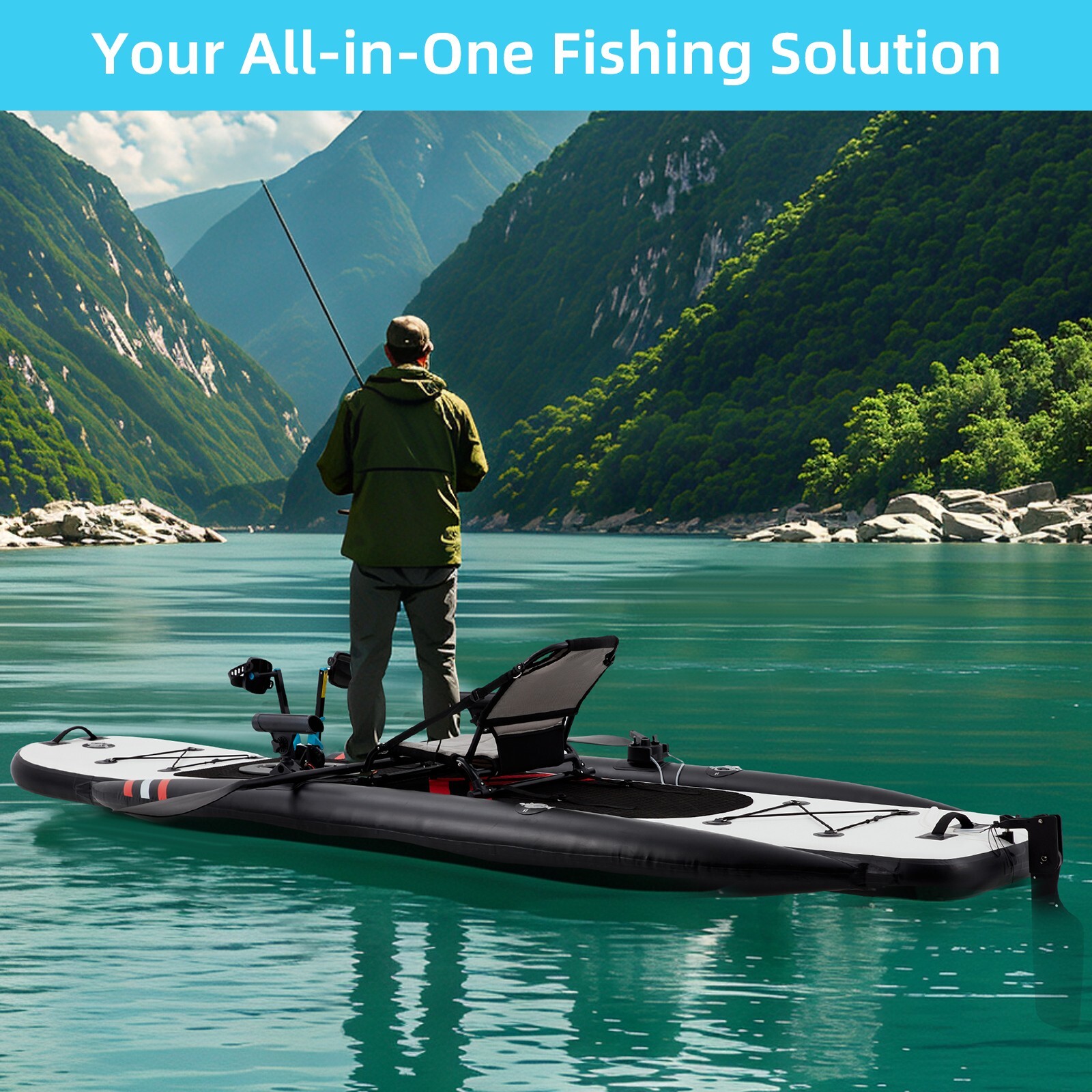 Danrelax Inflatable Kayak with Pedal System, 12ft Premium PVC Fishing Kayak