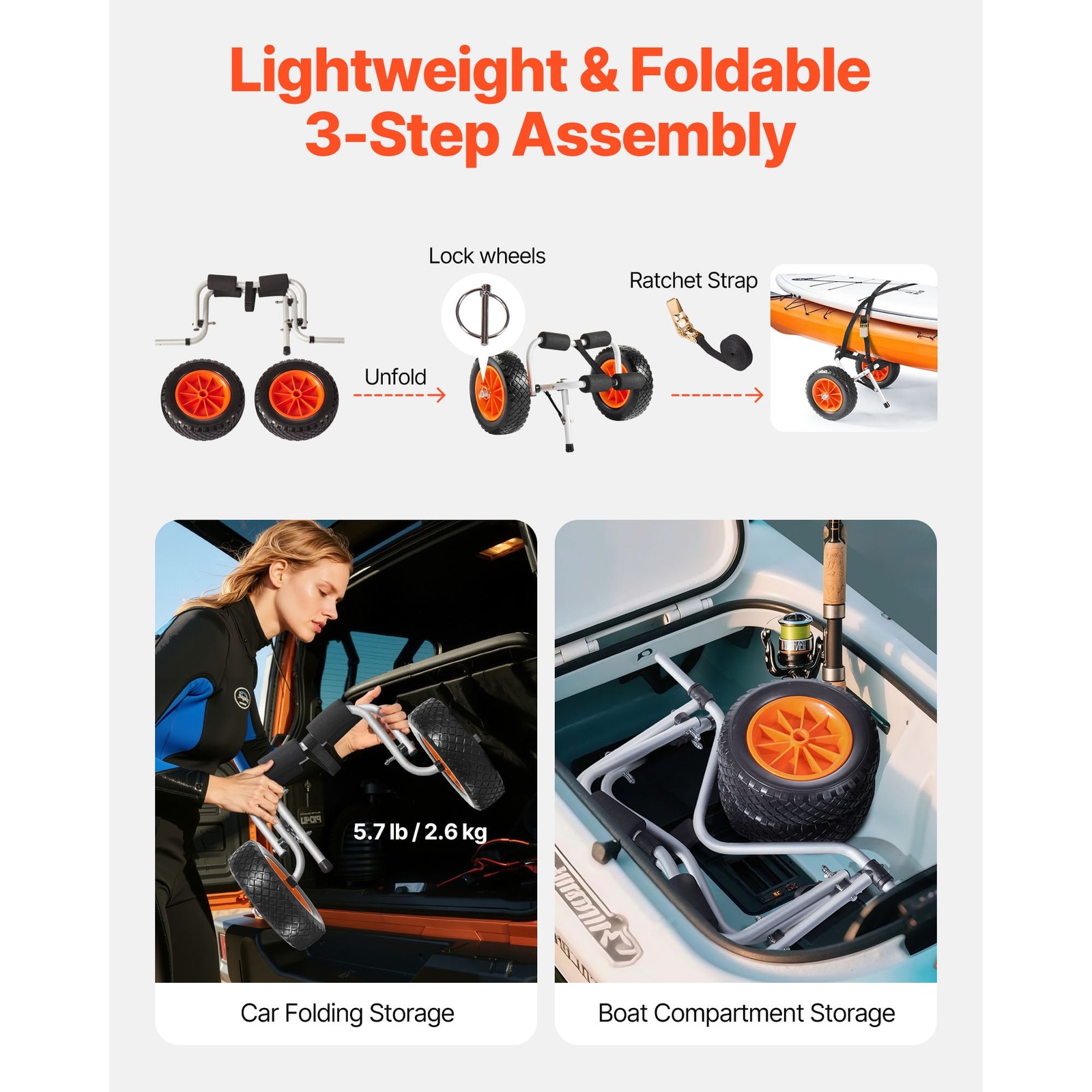 KFFKFF 200 lbs Capacity Foldable Kayak Cart with 10-Inch Tires